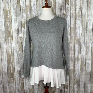 LOGO Lounge Gray Layered Sweatshirt White Ruffle S
